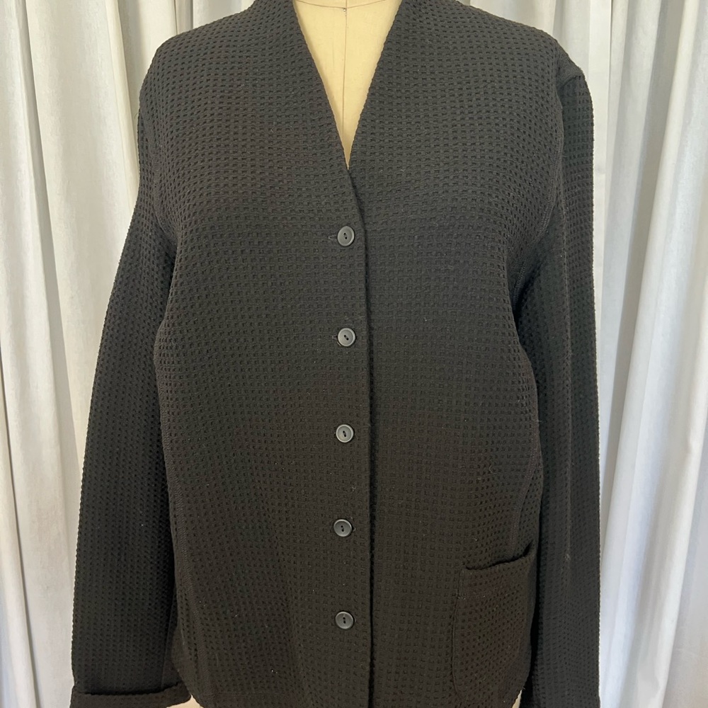 Eileen Fisher Black Button-Up Waffle Cardigan/jacket